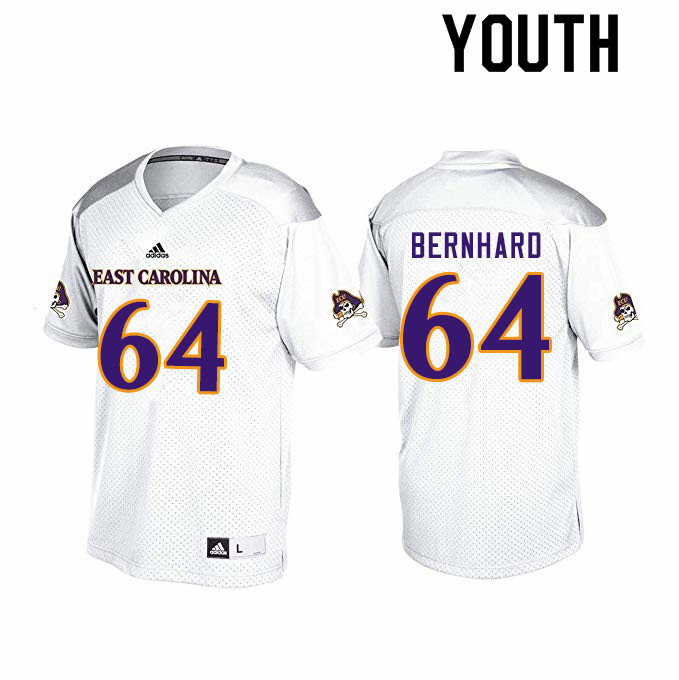 Youth #64 Nick Bernhard ECU Pirates College Football Jerseys Sale-White - Click Image to Close